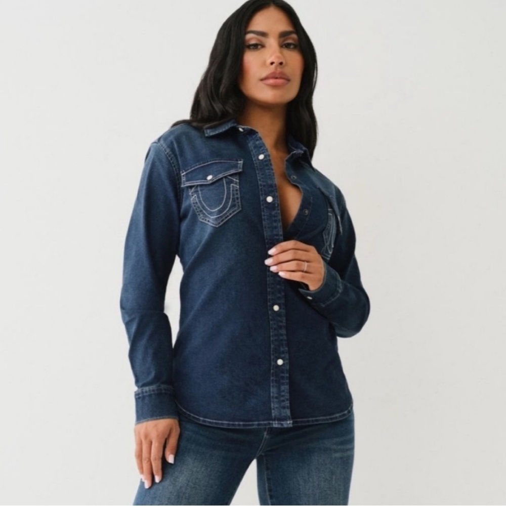 True Religion Western Denim Button Down Shirt size M